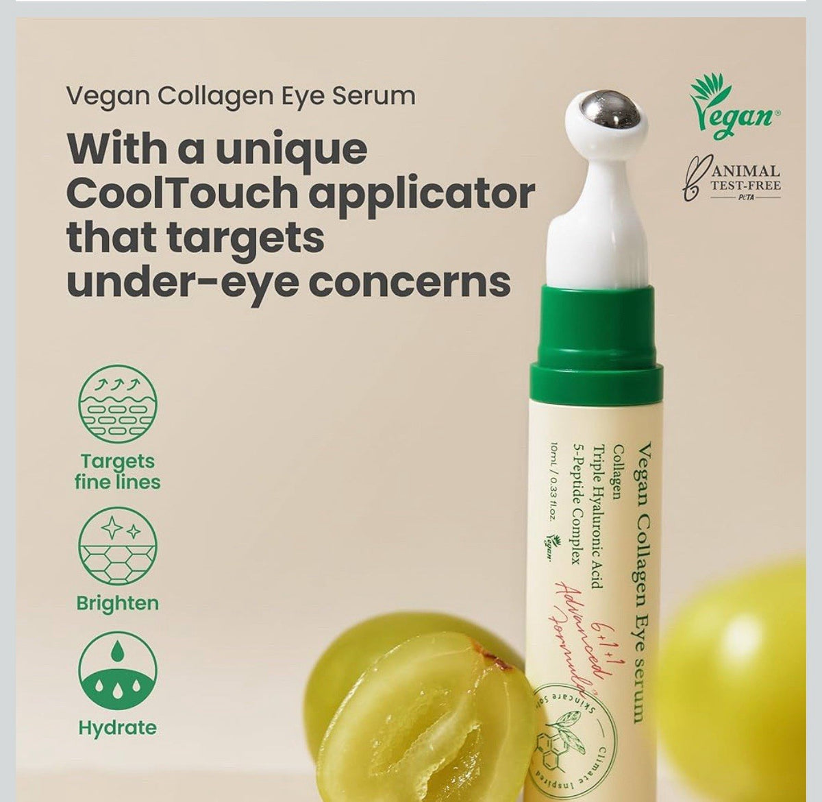 AXIS‑Y Gel Effet Frais Contour des Yeux & Visage – Collagène Vegan, Bille Métal