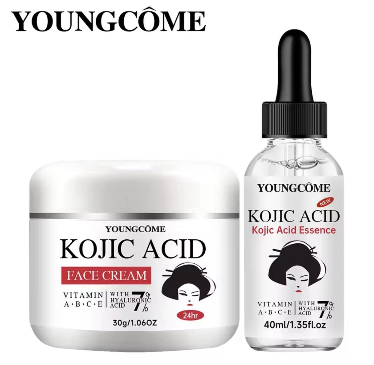 YOUNGCOME Sérum 60 ml + Crème 60 g Kojic Acid – Éclaircissant Taches Foncées