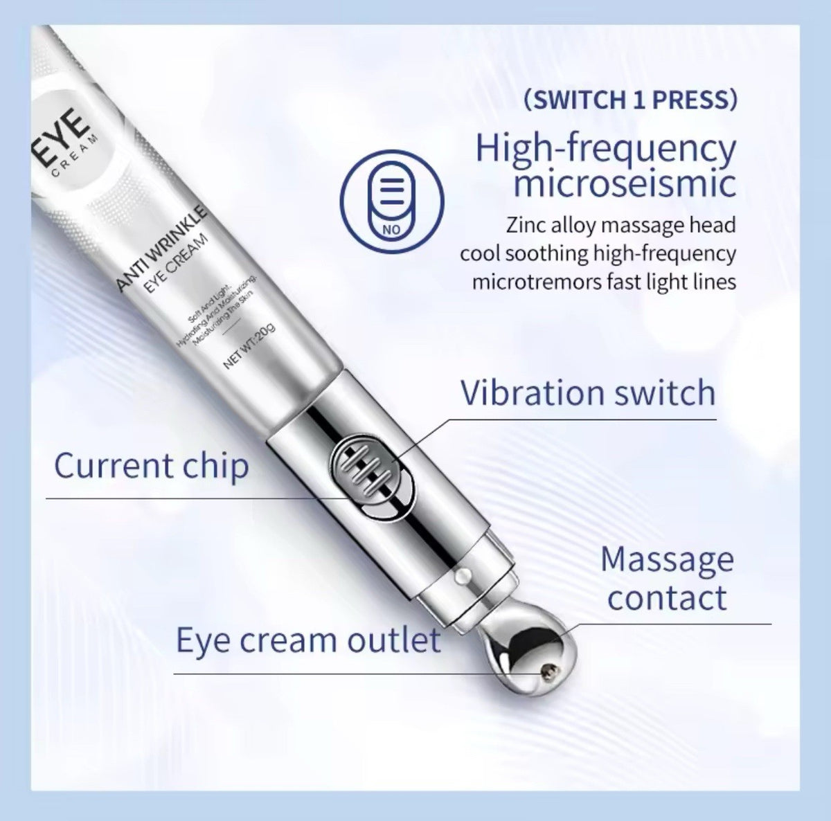 Crème Yeux Électrique OCHEAL – Anti-Rides, Anti-Poches, Acide Hyaluronique, 20g