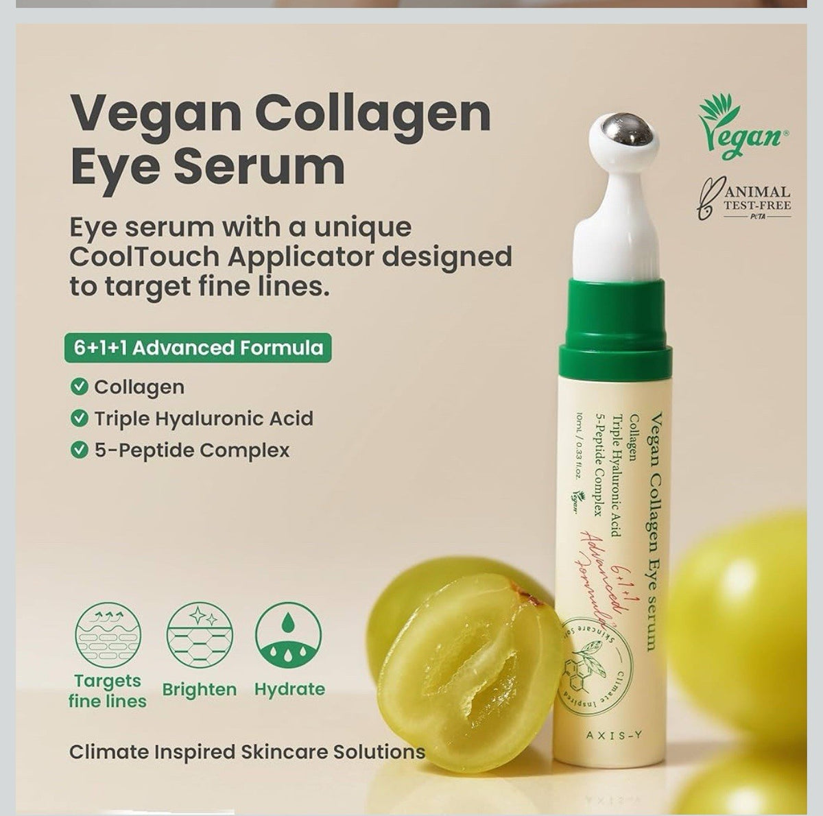 AXIS‑Y Gel Effet Frais Contour des Yeux & Visage – Collagène Vegan, Bille Métal