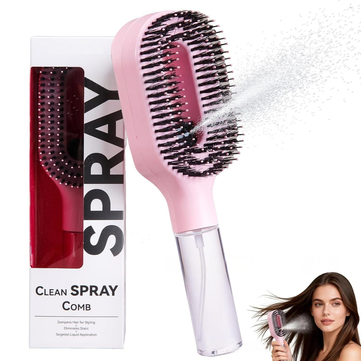 Peigne Pulvérisateur 2 en 1 – Démêlant, Massage Cuir Chevelu, Vaporisateur Intégré