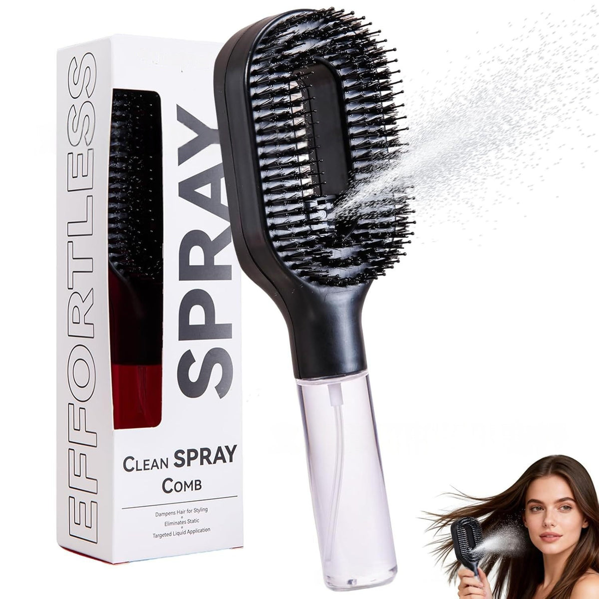 Peigne Pulvérisateur 2 en 1 – Démêlant, Massage Cuir Chevelu, Vaporisateur Intégré