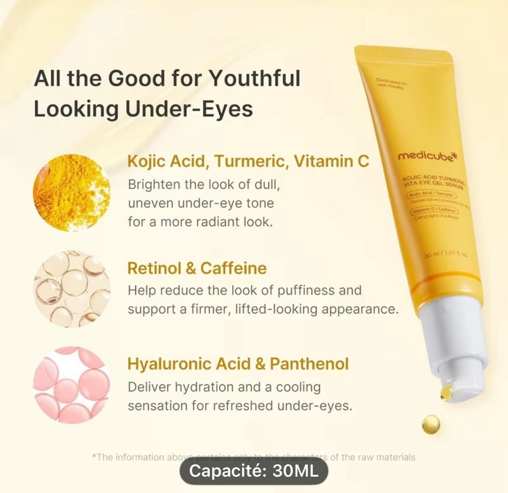 MEDICUBE Gel Contour des Yeux Curcuma Acide Kojic Rétinol Caféine 30 ml