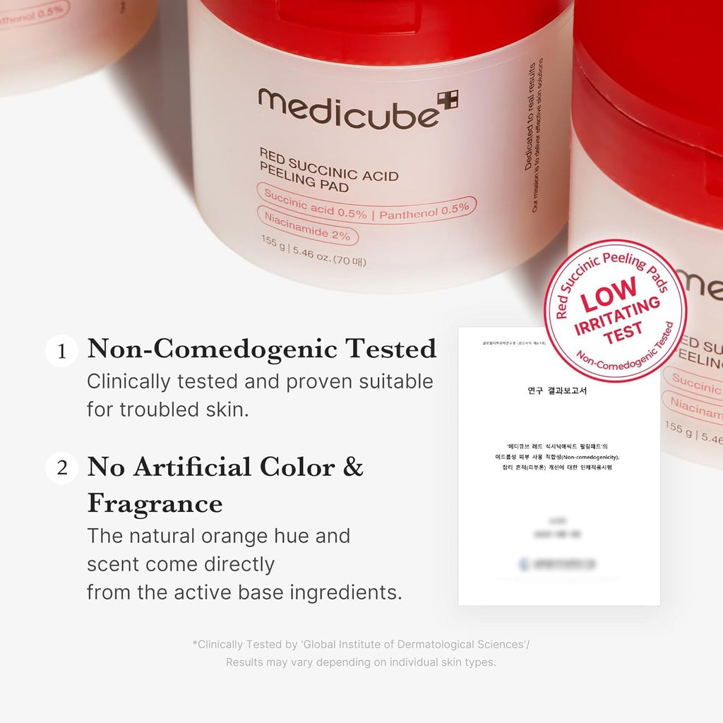 Medicube Red Succinic Acid Peeling Pads 70 unités – Anti-acné, exfoliant AHA/BHA