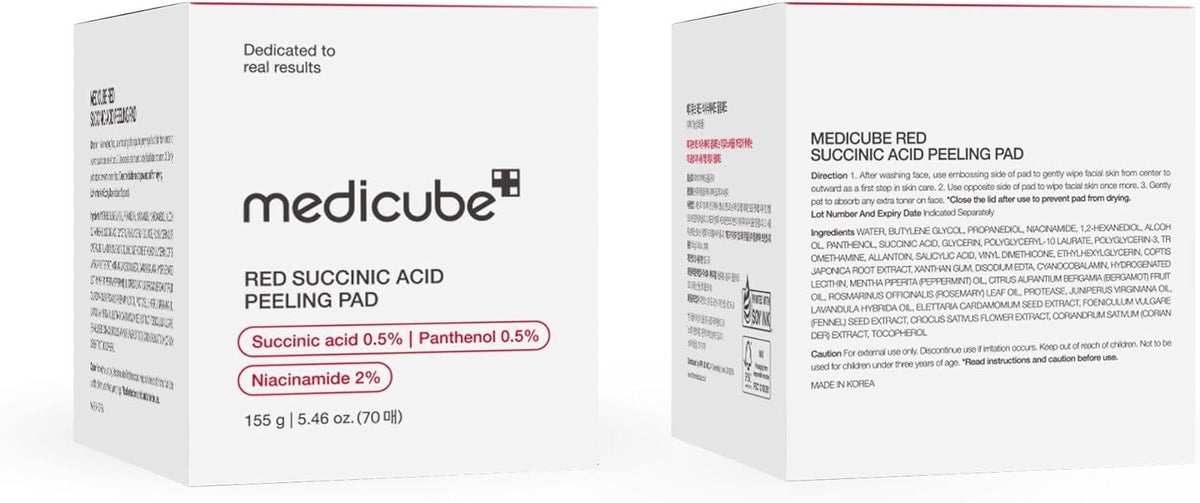 Medicube Red Succinic Acid Peeling Pads 70 unités – Anti-acné, exfoliant AHA/BHA