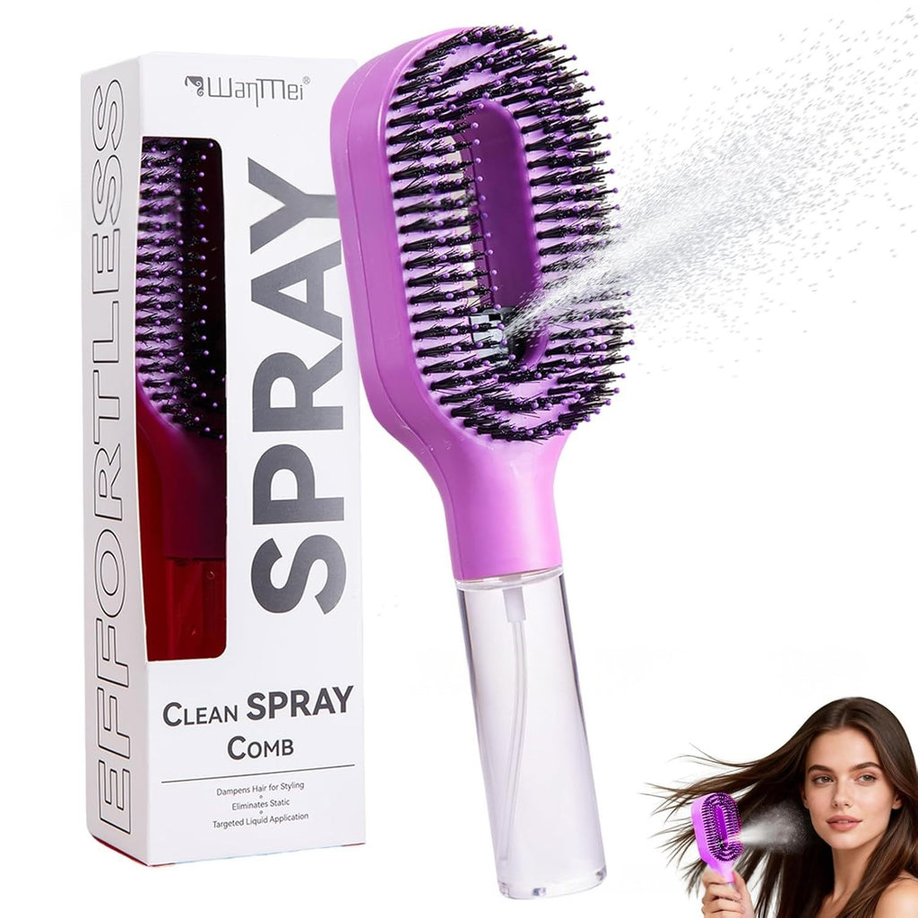 Peigne Pulvérisateur 2 en 1 – Démêlant, Massage Cuir Chevelu, Vaporisateur Intégré