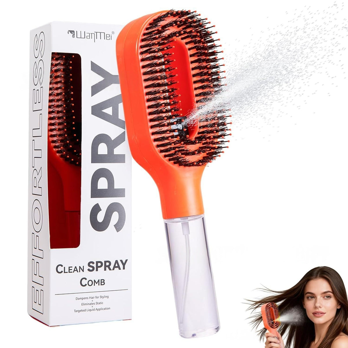 Peigne Pulvérisateur 2 en 1 – Démêlant, Massage Cuir Chevelu, Vaporisateur Intégré