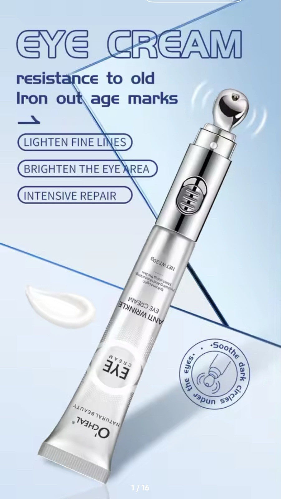 Crème Yeux Électrique OCHEAL – Anti-Rides, Anti-Poches, Acide Hyaluronique, 20g
